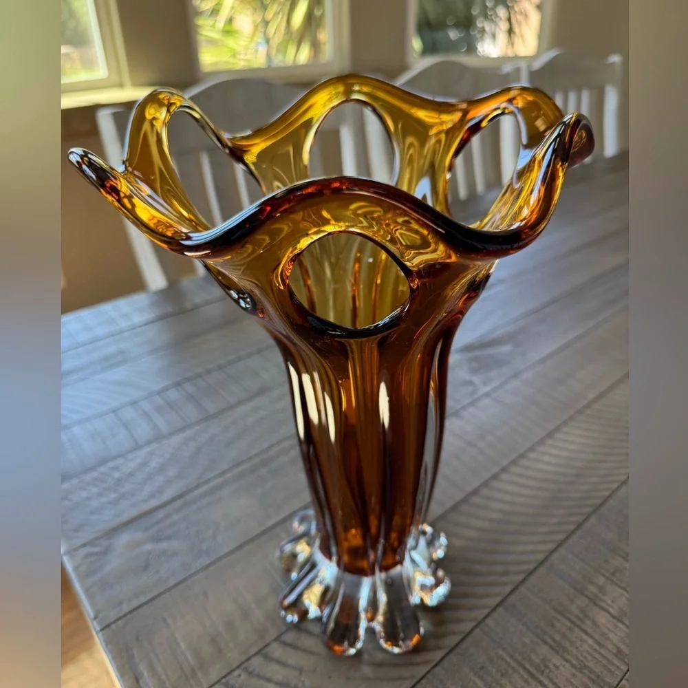 Vintage Amber Glass Vase